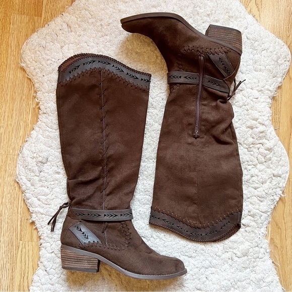 Not Rated Shoes - not rated: Sansa Faux Brown Suede 'Sansa Chelsea' Heeled Boots